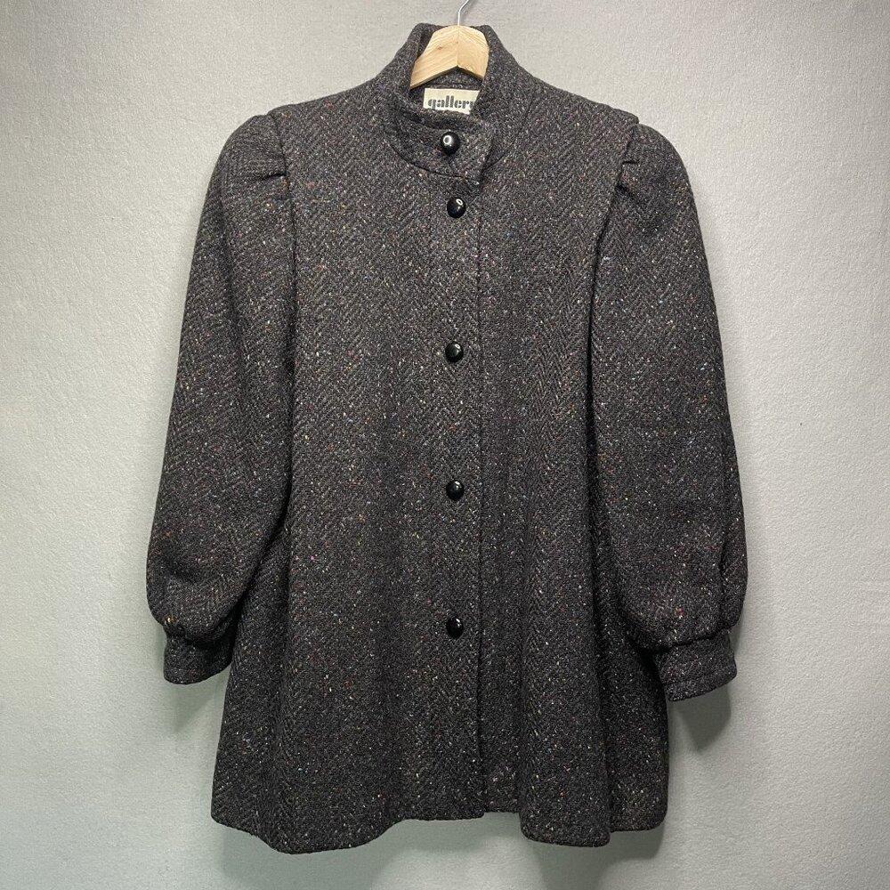 Vintage Gallery Herringbone Tweed Coat Usa Unique Multicolor Speckled Wool M/L